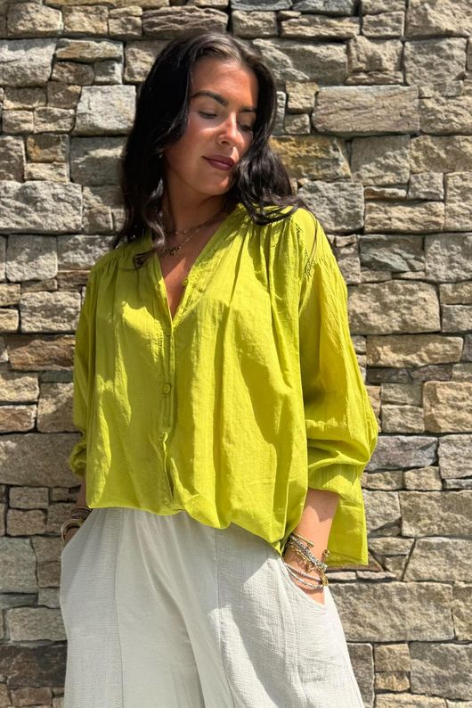 Shayle Indian Cotton Smock Shirt Olive